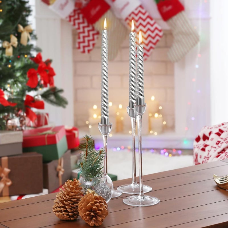 Peytanger 10 Inch Silver Spiral Taper Candles Set for Holiday Decor, 12 Pack Unscented Twisted Candlesticks, Dripelss Thin Tapered Candles for Wedding Dinner Parties Galas Award Ceremonies Religious - Image 2
